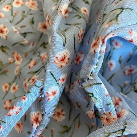 Blue Floral Mini Dress With Flutter Sleeves - Picture 7 of 7